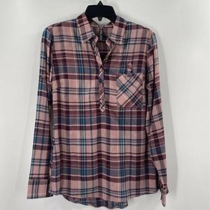 Kuhl Popover Shirt Purple Plaid Button Cuff